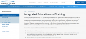 Image of the website for Wisconsin Technical College System's Innovative Practices for Integrated Education and Training