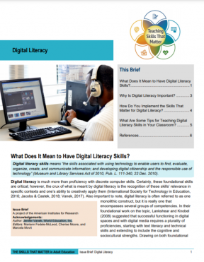 Cover page for the TSTM Issue Brief on Digital Literacy