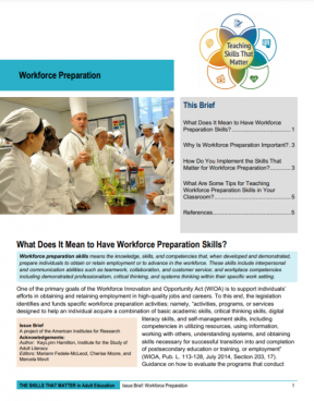 Cover page for the TSTM Issue Brief on Workforce Preparation