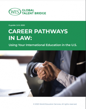 Cover page of the e-guide, "Career Pathways in Law: Using Your International Education in the U.S. "