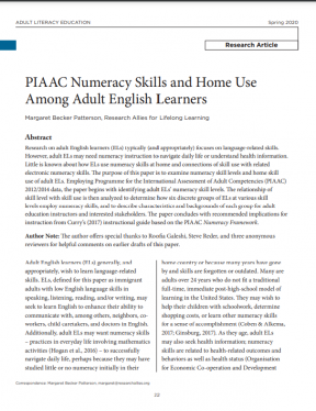 Title page for the article "PIAAC Numeracy Skills and Home Use Among Adult English Learners"