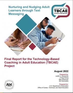 TBCAE Final Report cover page. It includes the report title and author information and images of adults using phones in classroom settings.