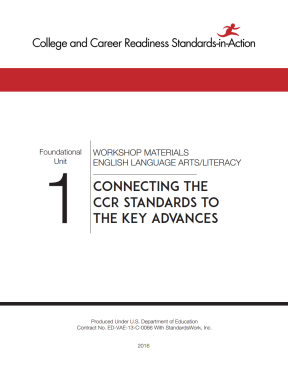 A red and white title page with black writing that says, “Connecting the CCR Standards to the Key Advances.”