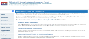 Screenshot of Integrated Education and Training (IET) Models of Implementation website