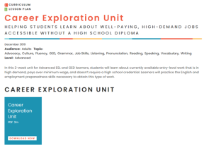 A screenshot displaying the Career Exploration Unit website