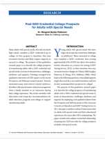 Title page for the article "Post-GED-Credential College Prospects for Adults with Special Needs"