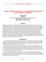 Title page for the article "We Are the Voice to Speak Up": Cultivating Adult Learner Voice through Leadership