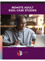 Case studies coverpage, featuring a photo of a young black man wearing headphones and looking at a laptop